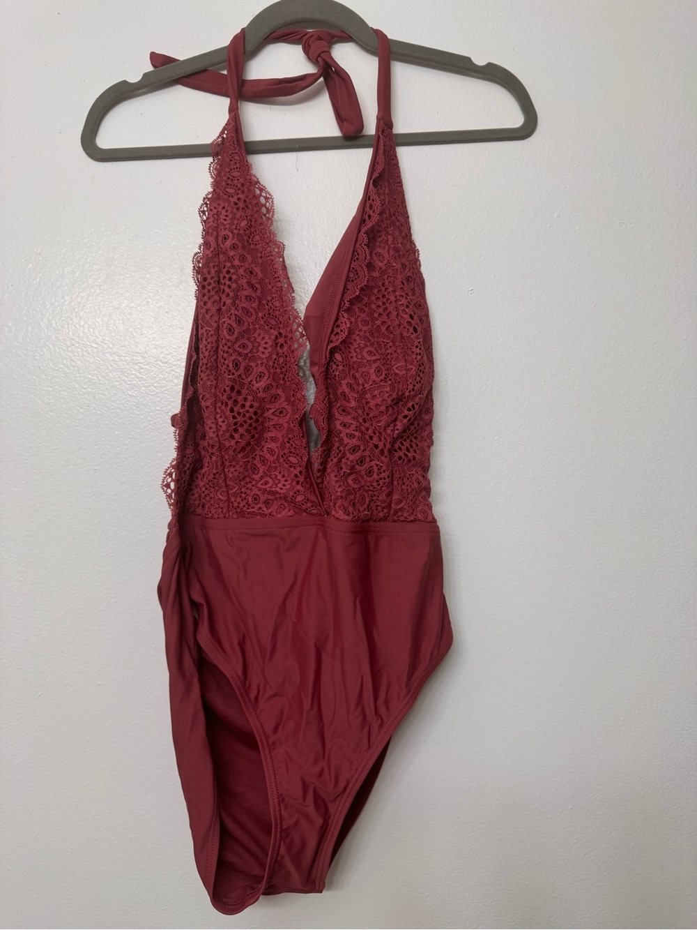 <Xhilaration> Pink Lace Halter One-Piece Swimsuit